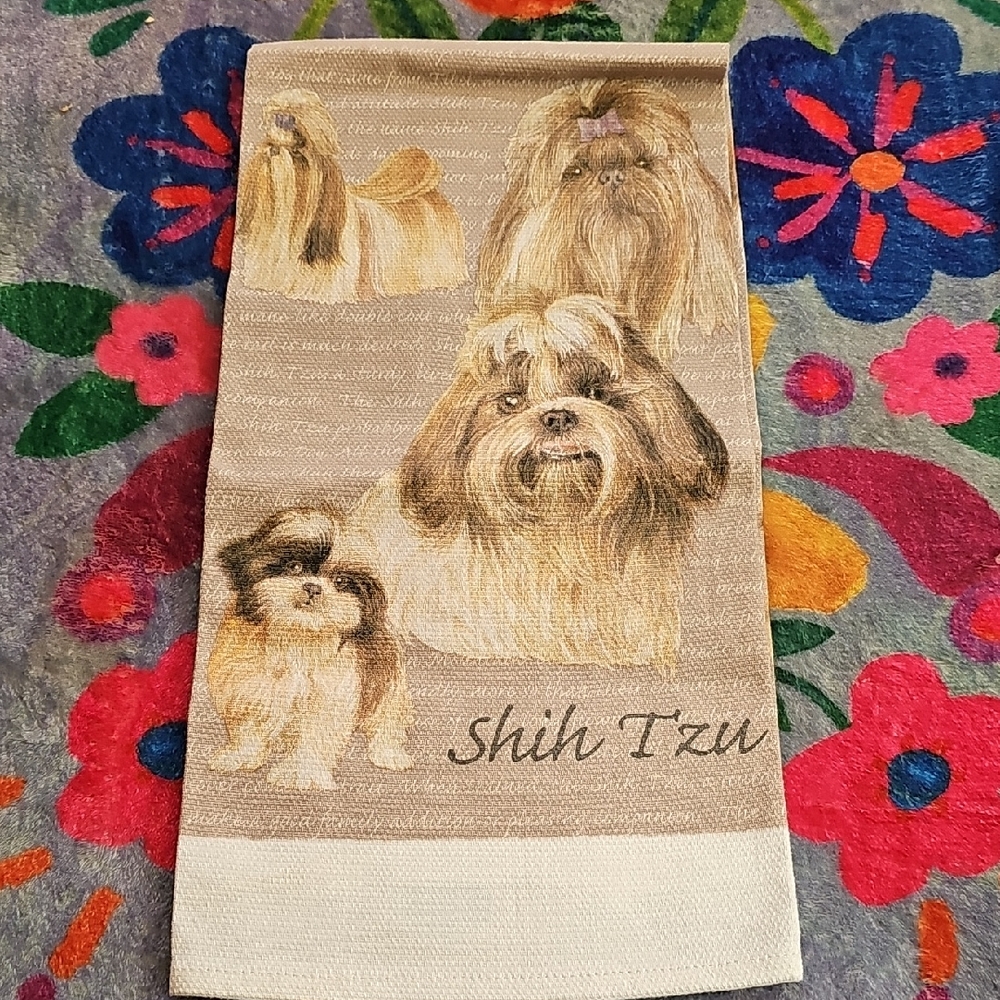 Shih Tzu Dog Towel - Brown and Cream